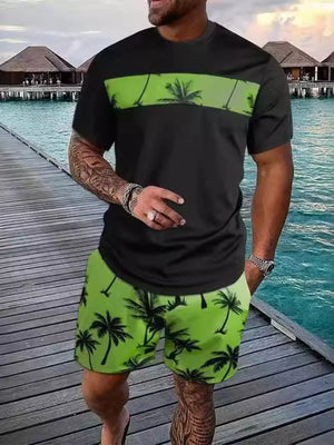 Moss Men's Tropical Palm Tree Tee And Shorts Set