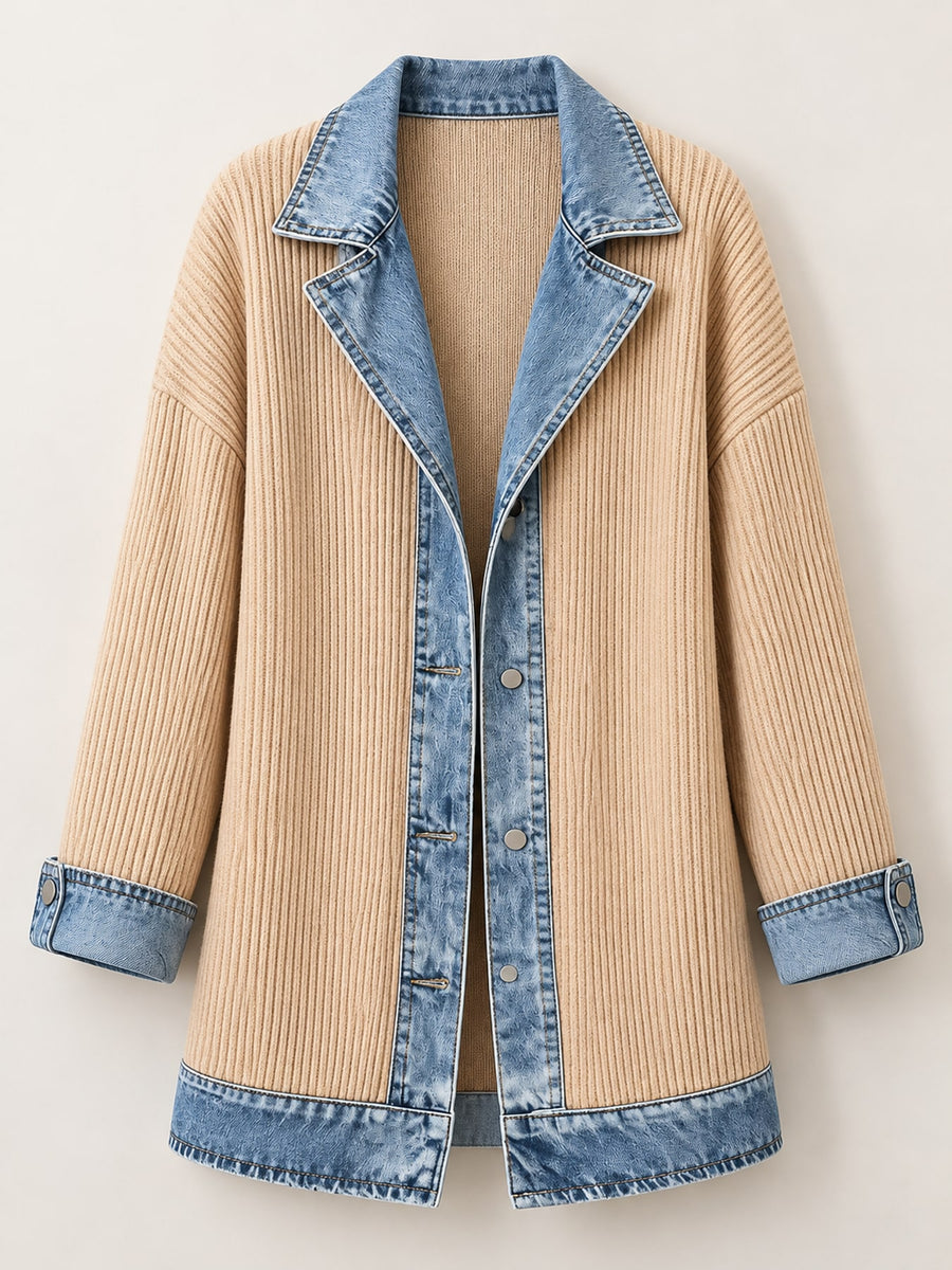 Red cardigan with ribbed and long sleeve