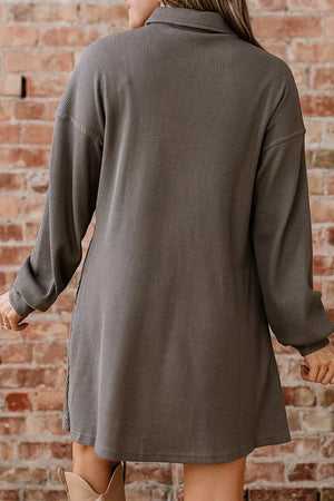 Dark Gray with Casual Button-down Dress With Pockets