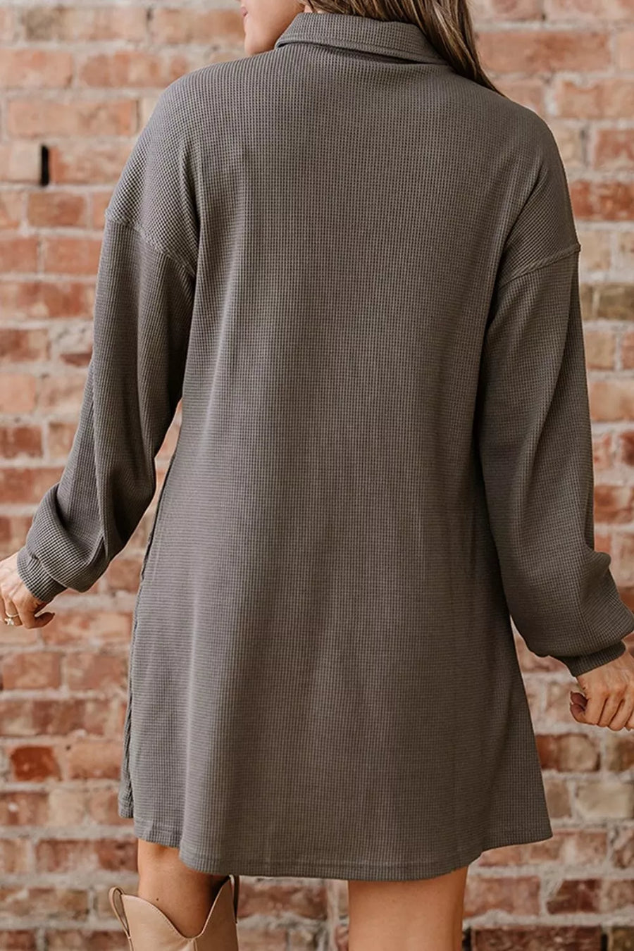 Dark Gray with Casual Button-down Dress With Pockets