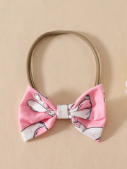 Pink bow headband with bunny print and elastic band