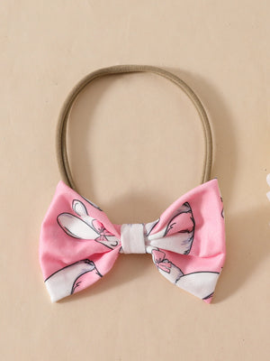 Pink bow headband with bunny print and elastic band