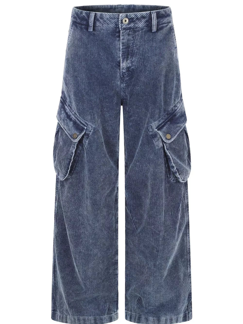 charcoal cargo pants with full-length and button and zip fly