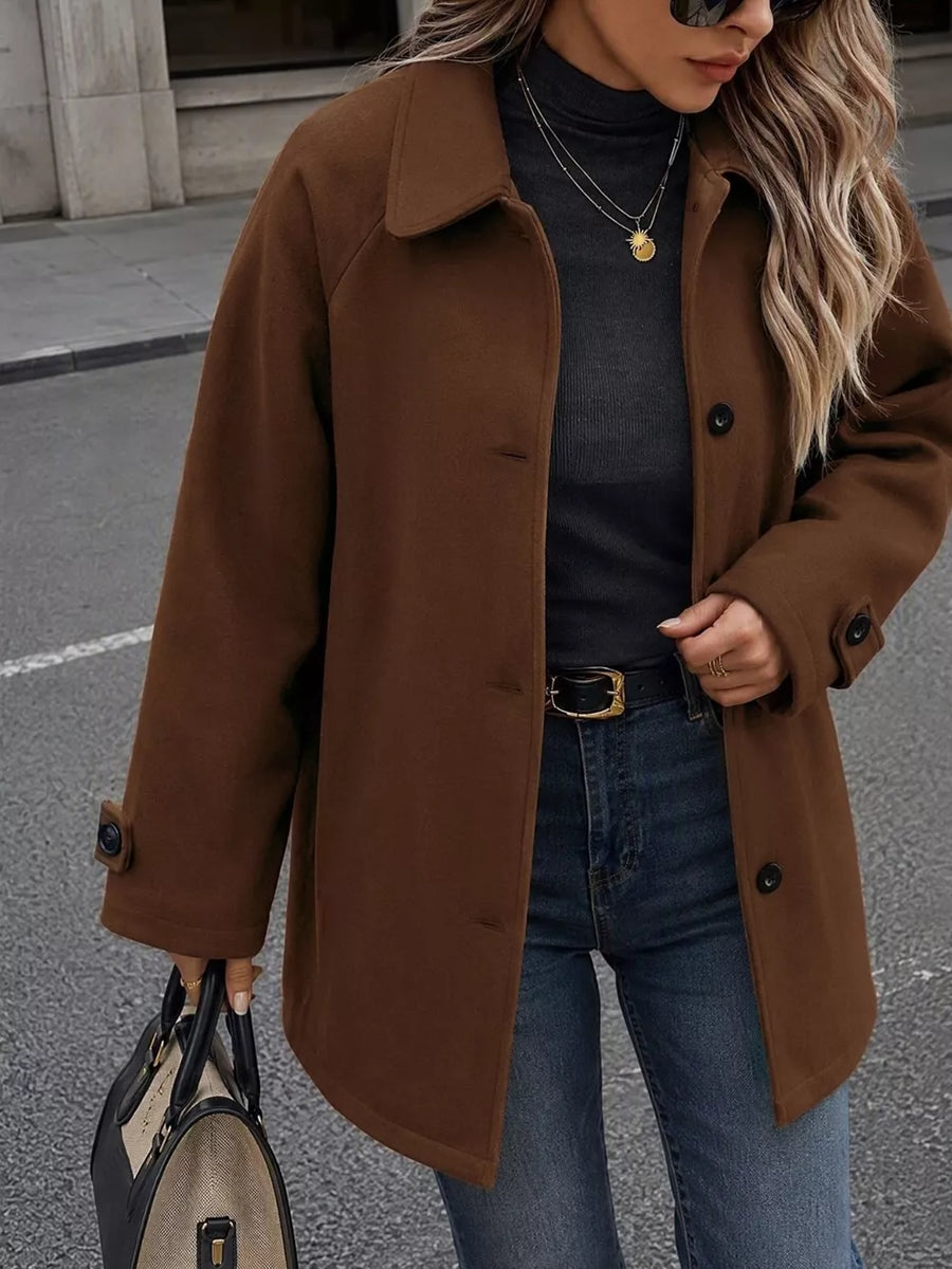 100% polyester Care instructions: Machine wash cold overcoat in dark brown with relaxed silhouette