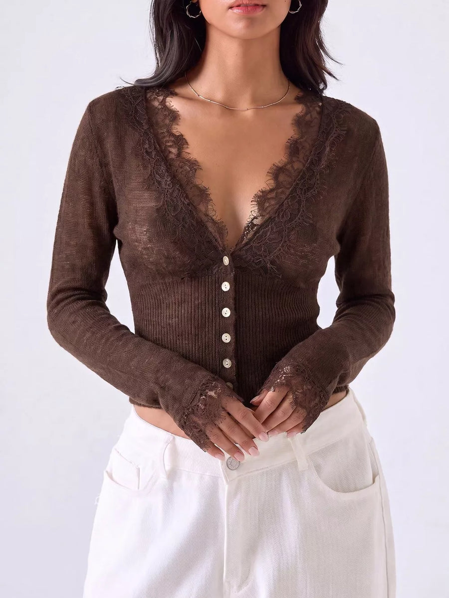cardigan in Beige with ribbed and cropped