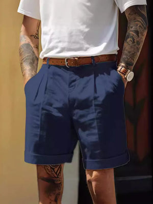 Black Men's Classic Pleated Full Size Shorts Plus Size