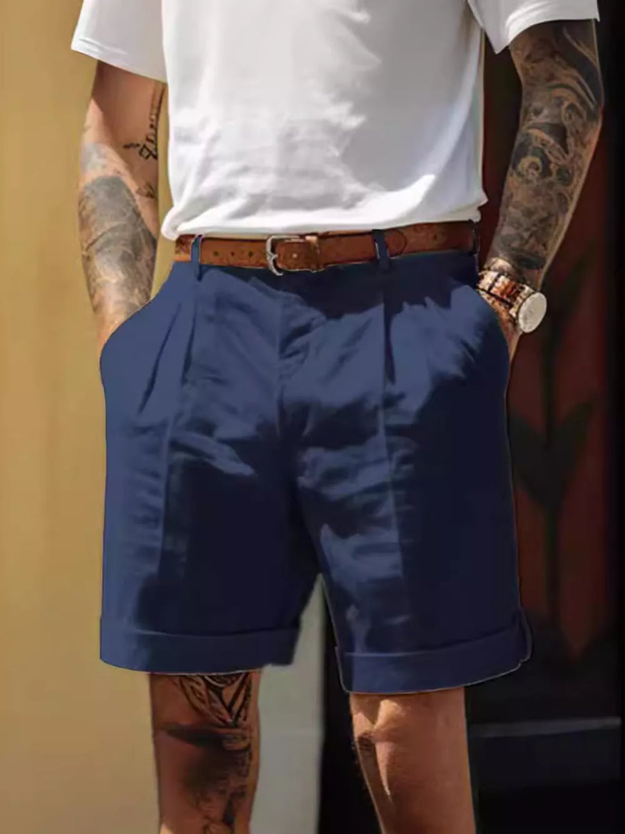 Black Men's Classic Pleated Full Size Shorts Plus Size