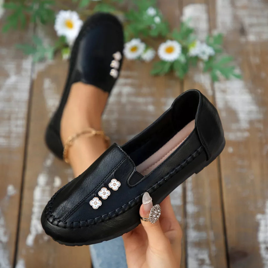 Round Toe Slip-ons in Khaki with round toe
