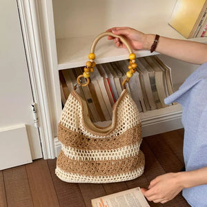 handbag featuring striped in cream with Polyester Imported Size &amp texture