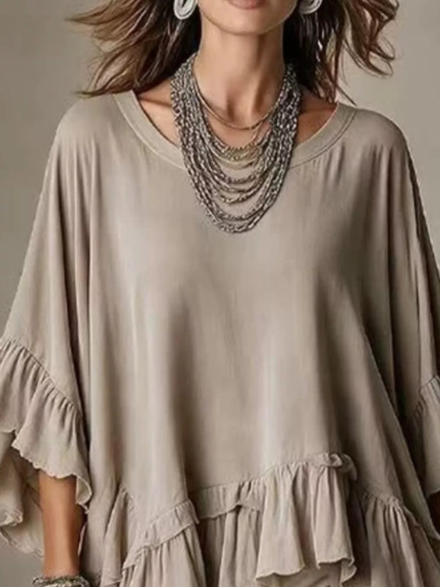 Ruffled Hem Loose Fit Top in Mocha