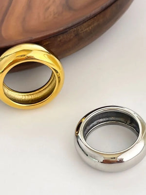 2-piece 18k Gold-plated Stainless Dome Band Rings in silver with 2-piece set