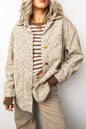 light beige jacket with leopard-print and collared