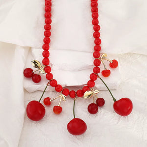 necklace featuring cherry motif in Red with 18K Gold-Plated, Alloy, Resin Care instructions: Avoid wearing during exercise