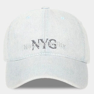 Light blue denim baseball cap with embroidered NYC logo