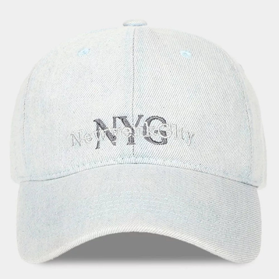 Light blue denim baseball cap with embroidered NYC logo