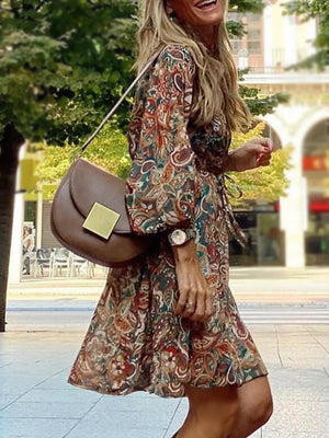 forest green mini dress featuring tied and paisley