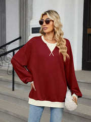 sweatshirt featuring color-block in Dusty Pink with 65% rayon, 30% polyester, 5% spandex Care instructions: Machine wash