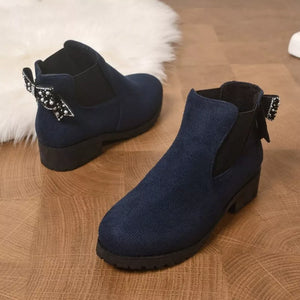 Round Toe Block Heel Ankle Boots in Army Green with round toe