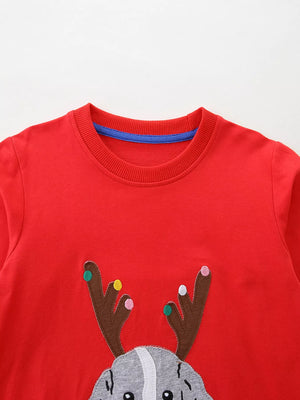 Red Christmas dog and reindeer outfit for baby with applique detail.