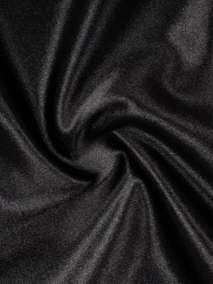 Black satin skirt fabric with a lustrous sheen and soft drape.