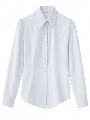 White-Long Sleeve Regular button-down shirt with plus-size and long sleeve