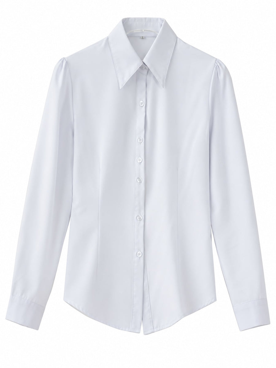 White-Long Sleeve Regular button-down shirt with plus-size and long sleeve