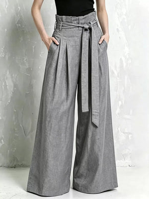 wide-leg pants in light gray featuring pocketed and wide-leg fit