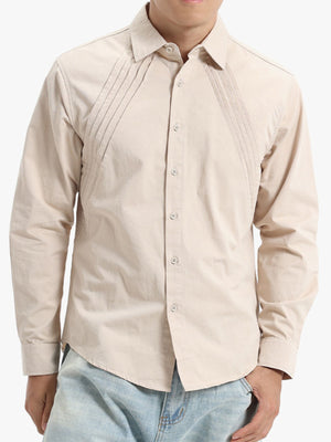 button-down shirt in beige featuring button cuffs and regular fit