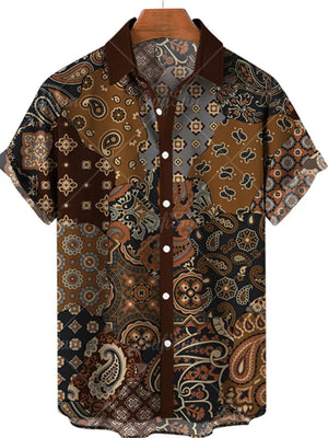 Men's Plus Size Printed Button Up Short Sleeve Shirt in Sherbet