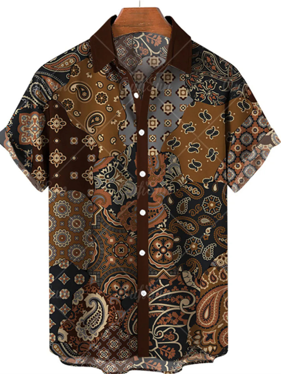 Men's Plus Size Printed Button Up Short Sleeve Shirt in Sherbet