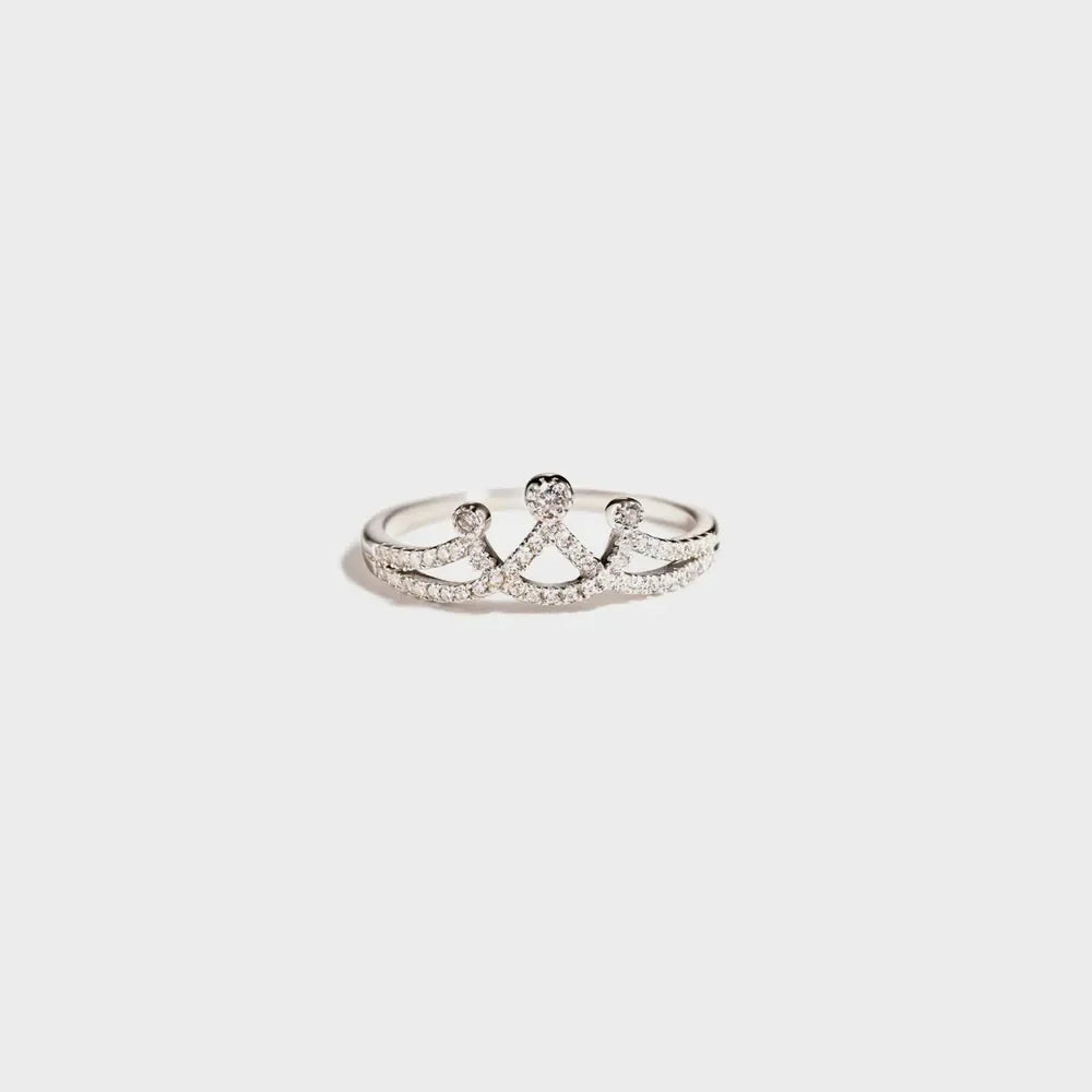 Silver crown motif ring with pave details