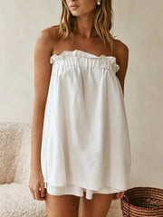 Sky Blue Full Size Strapless Top & High-waisted Skirt Set