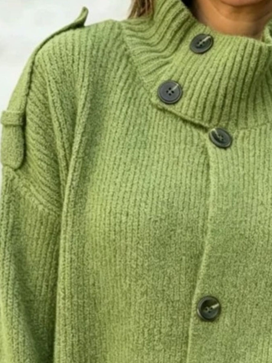 classic cardigan in Tangerine with mock neck