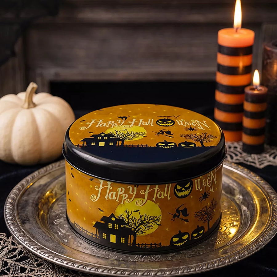 Tin in Sherbet with graphic print and Halloween theme