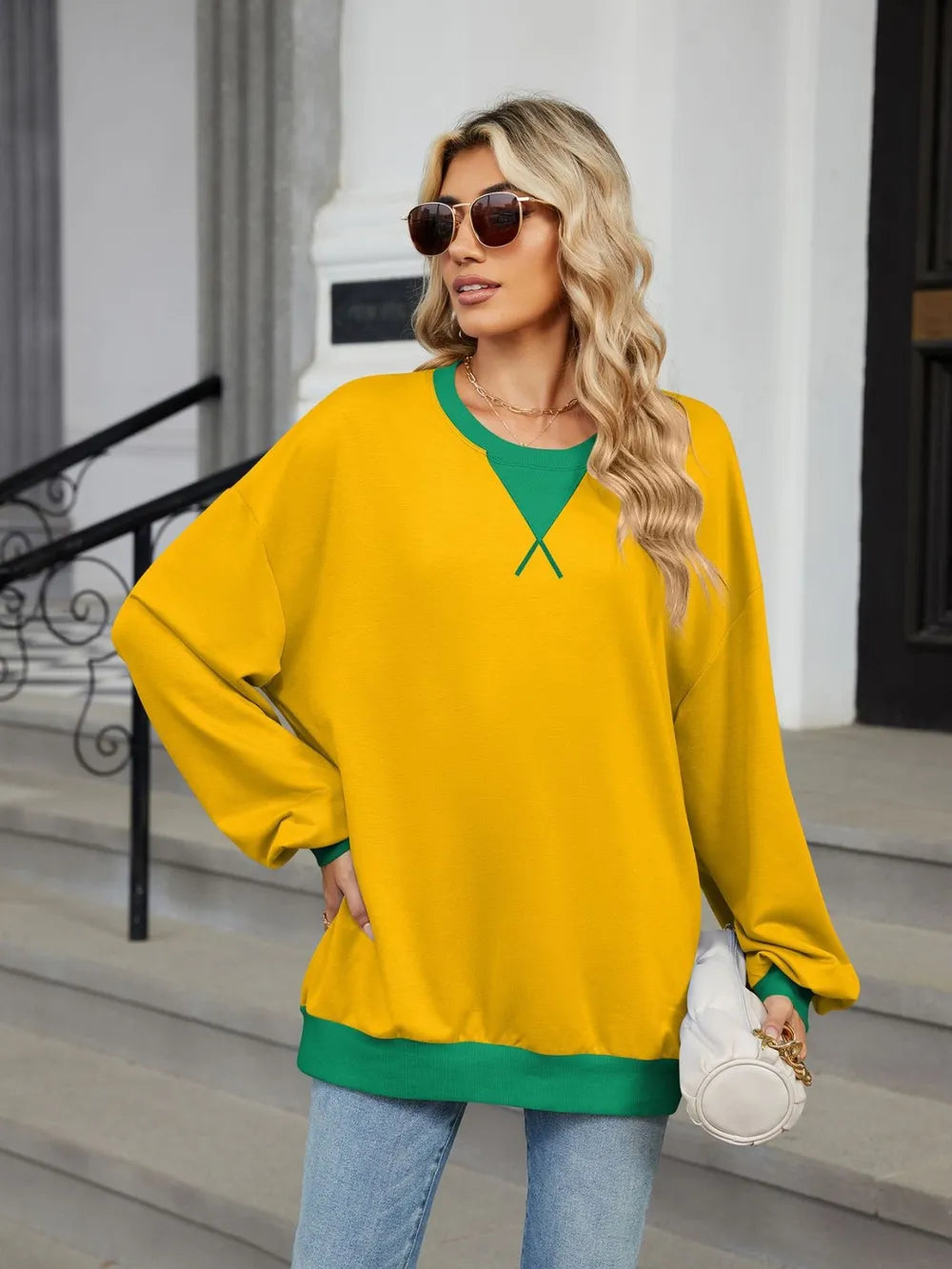 navy blue sweatshirt with tunic-length and pullover
