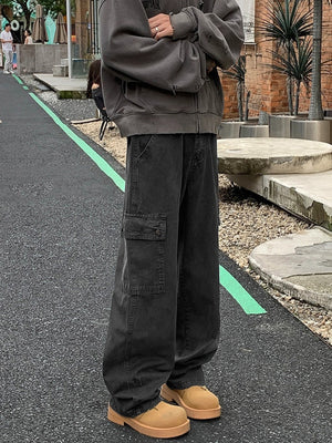 Dark grey cargo pants with flap pocket
