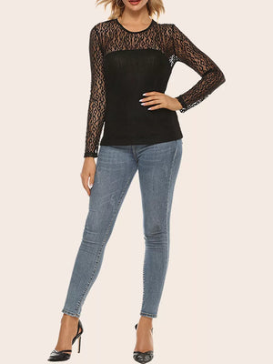 Sheer Leopard Lace Long Sleeve T-shirt option 5