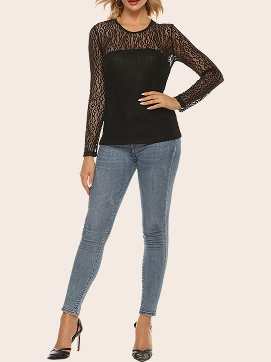 Sheer Leopard Lace Long Sleeve T-shirt option 5