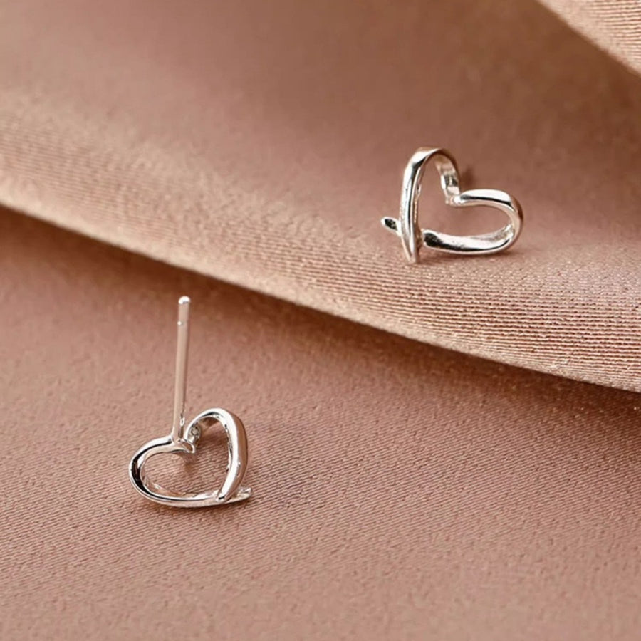 Heart-shaped Stud Earrings 925 Sterling Silver in silver with heart-shaped