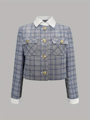 navy blue blazer with cropped and button-front