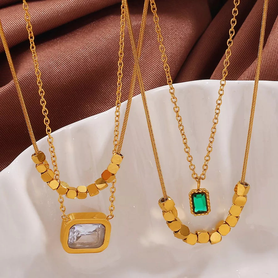 18k Gold-plated Pendant Necklace in Green with 18K gold-plated
