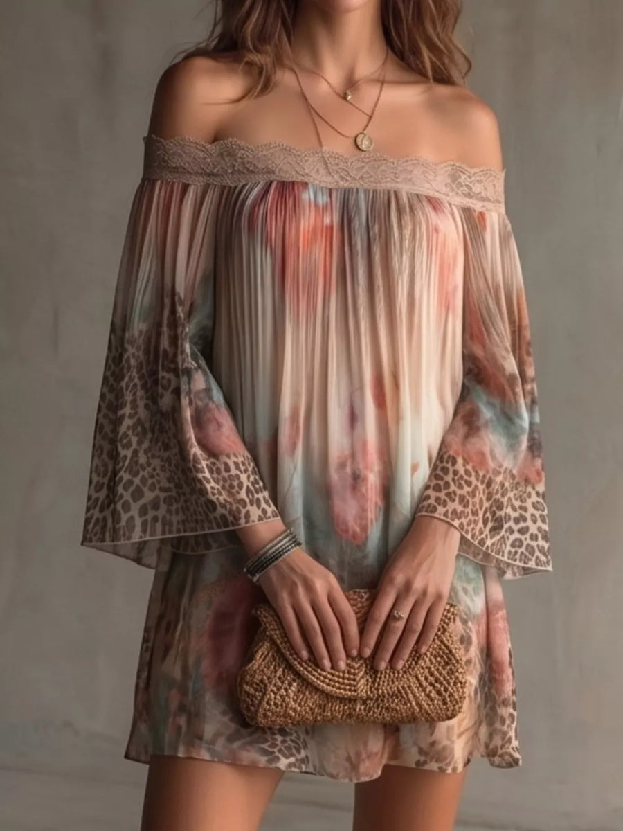 mini dress in coral pink with floral and lace detail