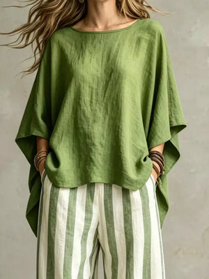 Olive Solid Color Top And Pants Two-piece Set Plus Size