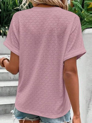 Dusty Pink with Notched Short Sleeve Top
