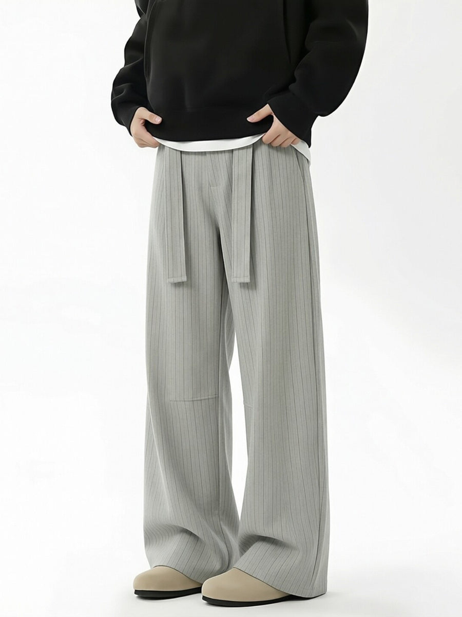 Sage wide-leg pants featuring belted and striped