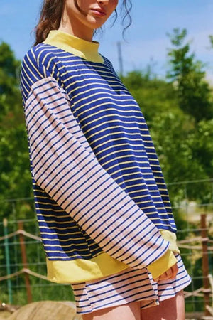 Stripe Color Block Ribbed Knit Two-piece Set option 4