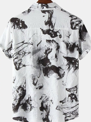 Blue Men's Plus Size Abstract Ink Splash Short Sleeve Shirt