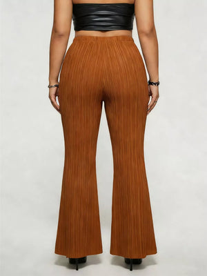 Caramel ribbed high-waist flare maternity trousers with a buckle detail.