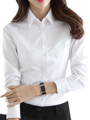 Polyester 50% (inclusive)&amp button-down shirt in White-Long Sleeve Anti-Gaping with slim silhouette