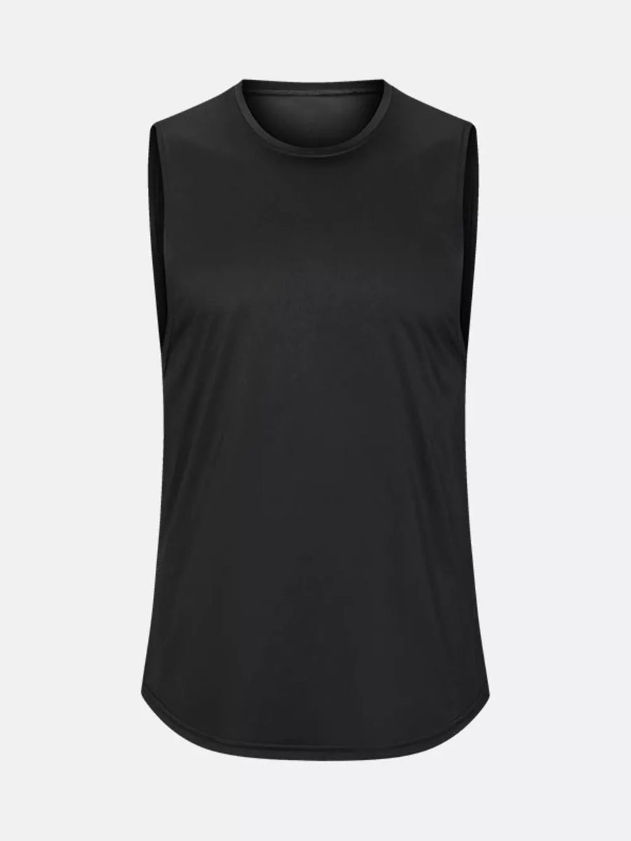 Black relaxed fit men's crew neck tank top
